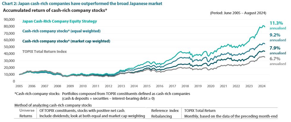 Accumulated return of cash-rich company stocks